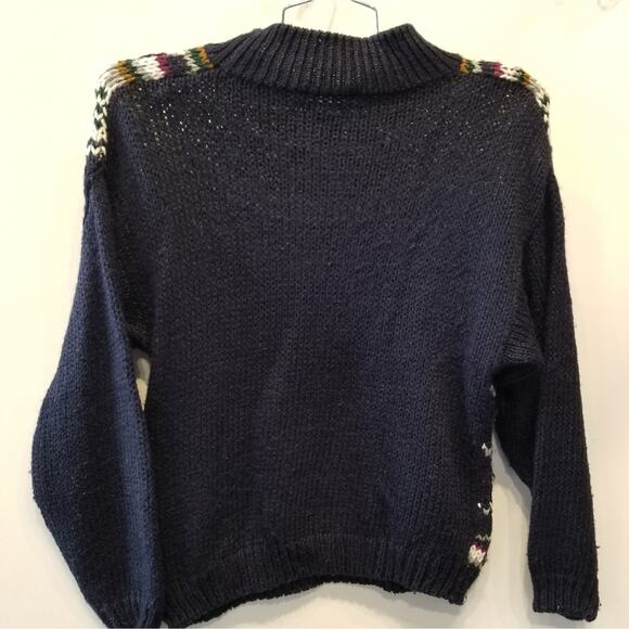 Vintage Currents Custom Knit Turtleneck Sweater Alpine Ski Resort Navy White L - Picture 11 of 11